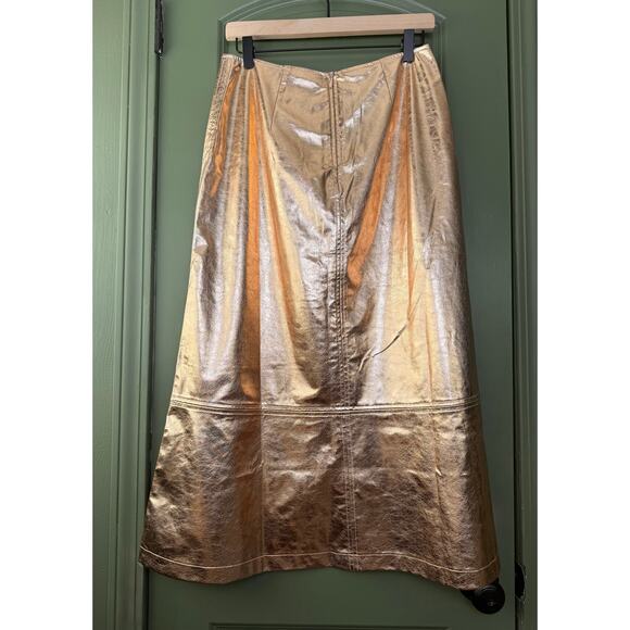 NWT Tuckernuck x India Hicks Gold Metallic London Midi Holiday Skirt Size 10 - Picture 5 of 7